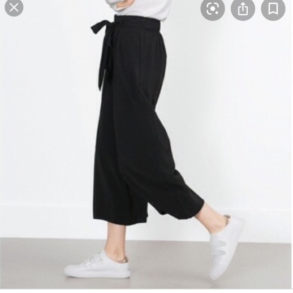 Black Zara Wide Leg Tie Trousers